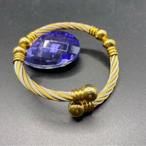 Stainless Steel Mixed Metals Gold & Silver Tone Cable Bangle Bracelet